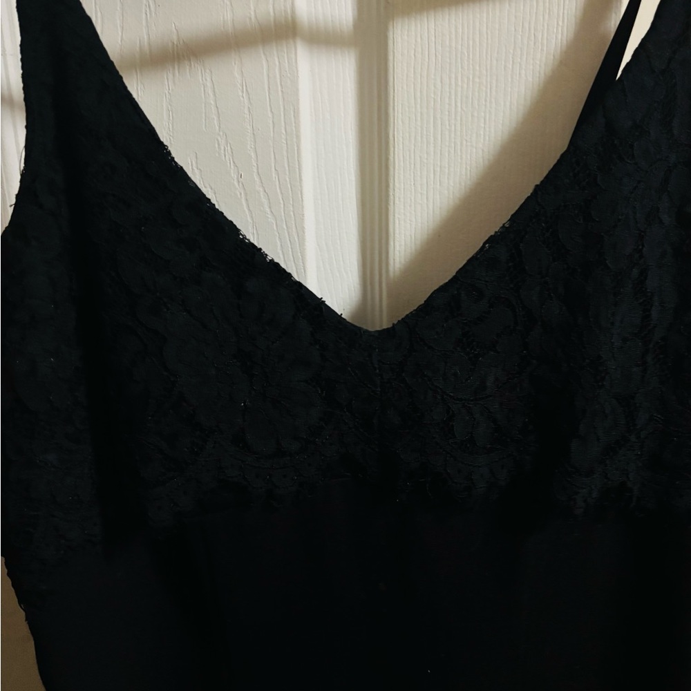 Elegant Black Slip Dress w/lace flowers - Picture 4 of 7